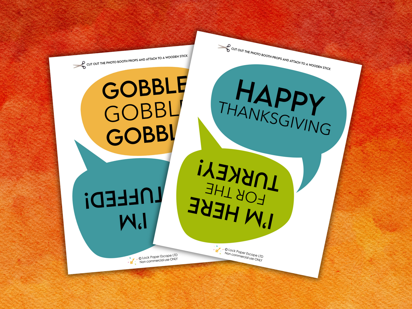 Two pages of thanksgiviing photobooth signs ready to cut out.