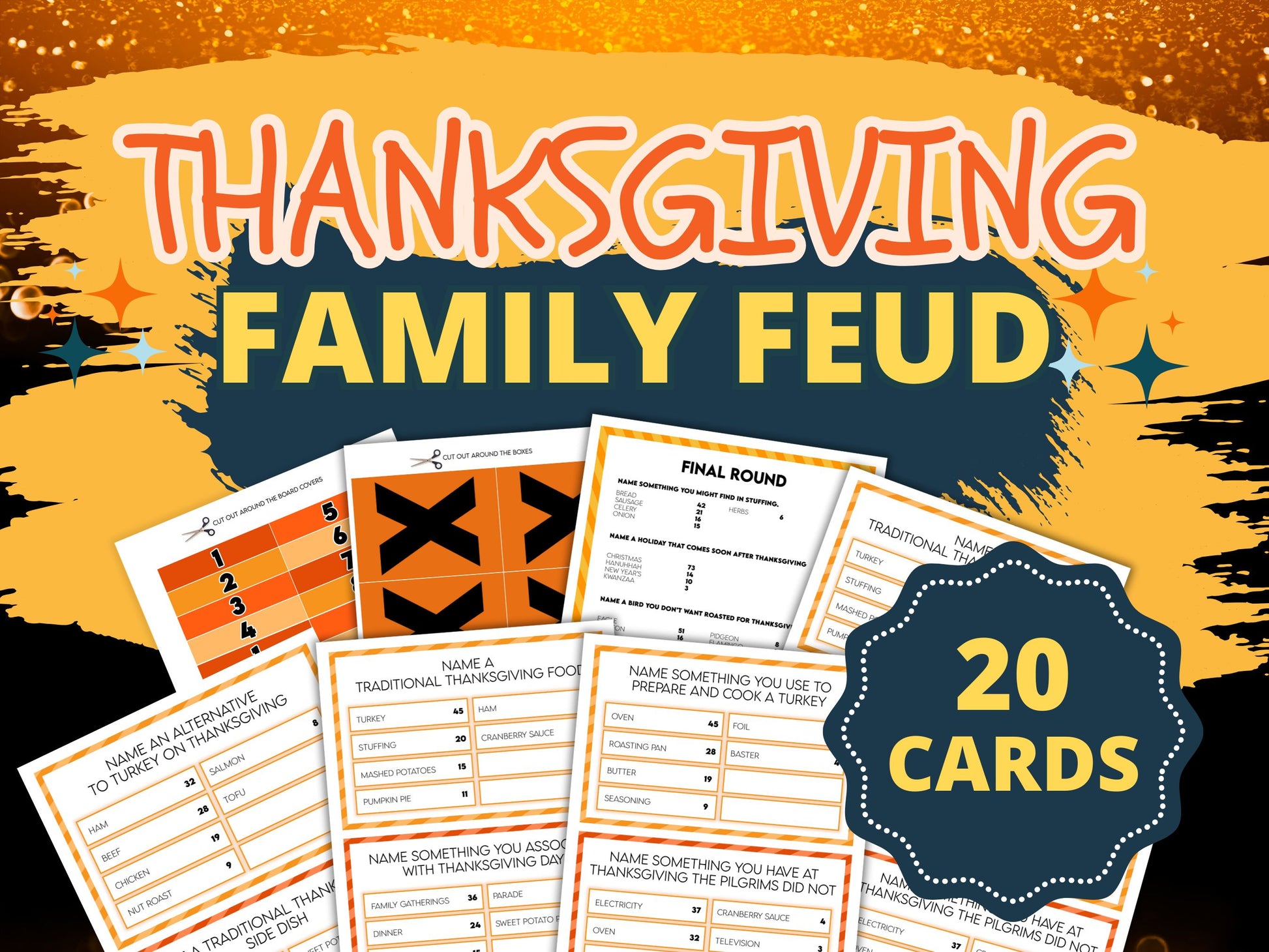 A promotional image for a thanksgiving themed family feud game.