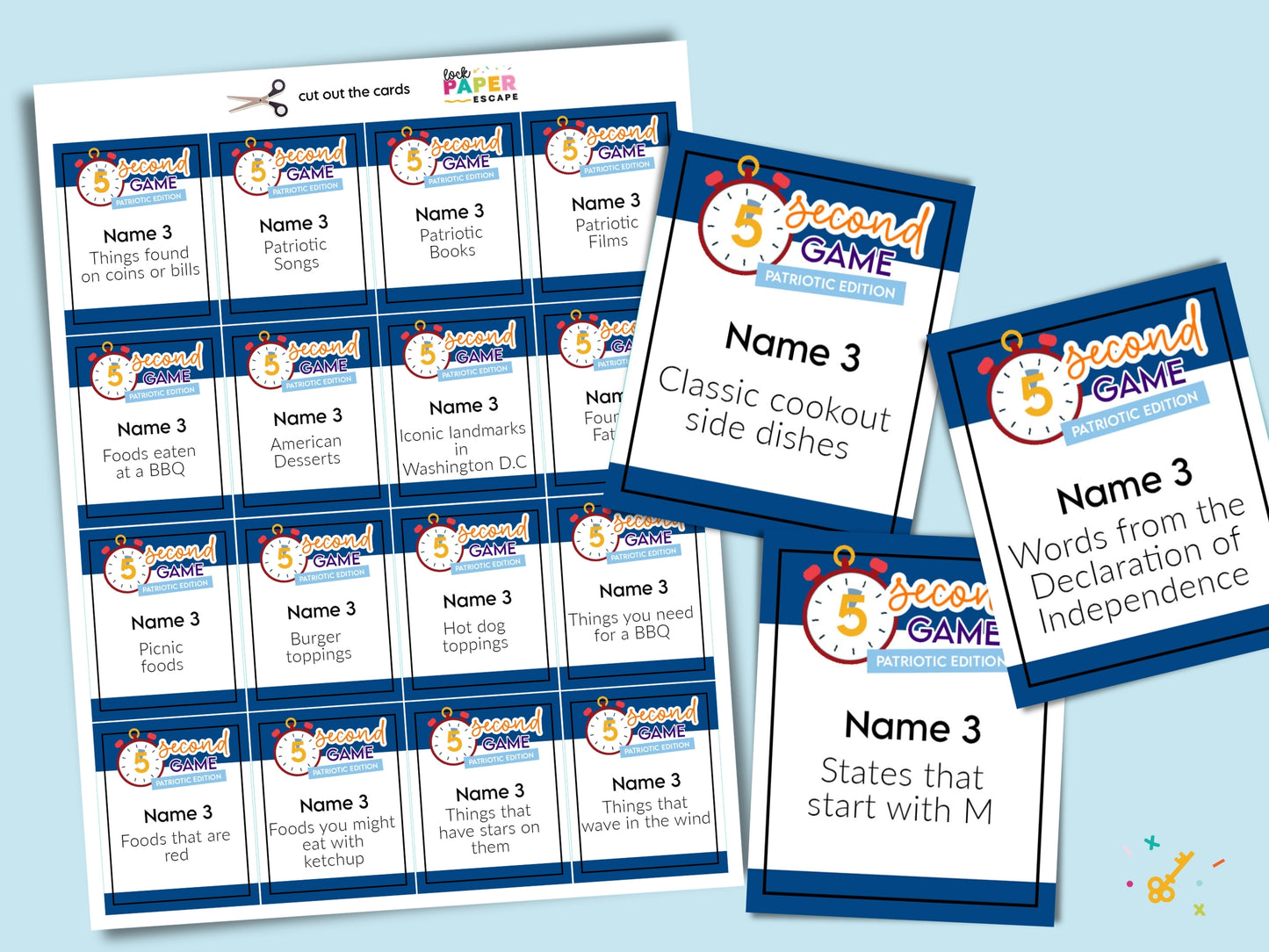 Patriotic 5 Second Game | Printable 4th of July Party Game