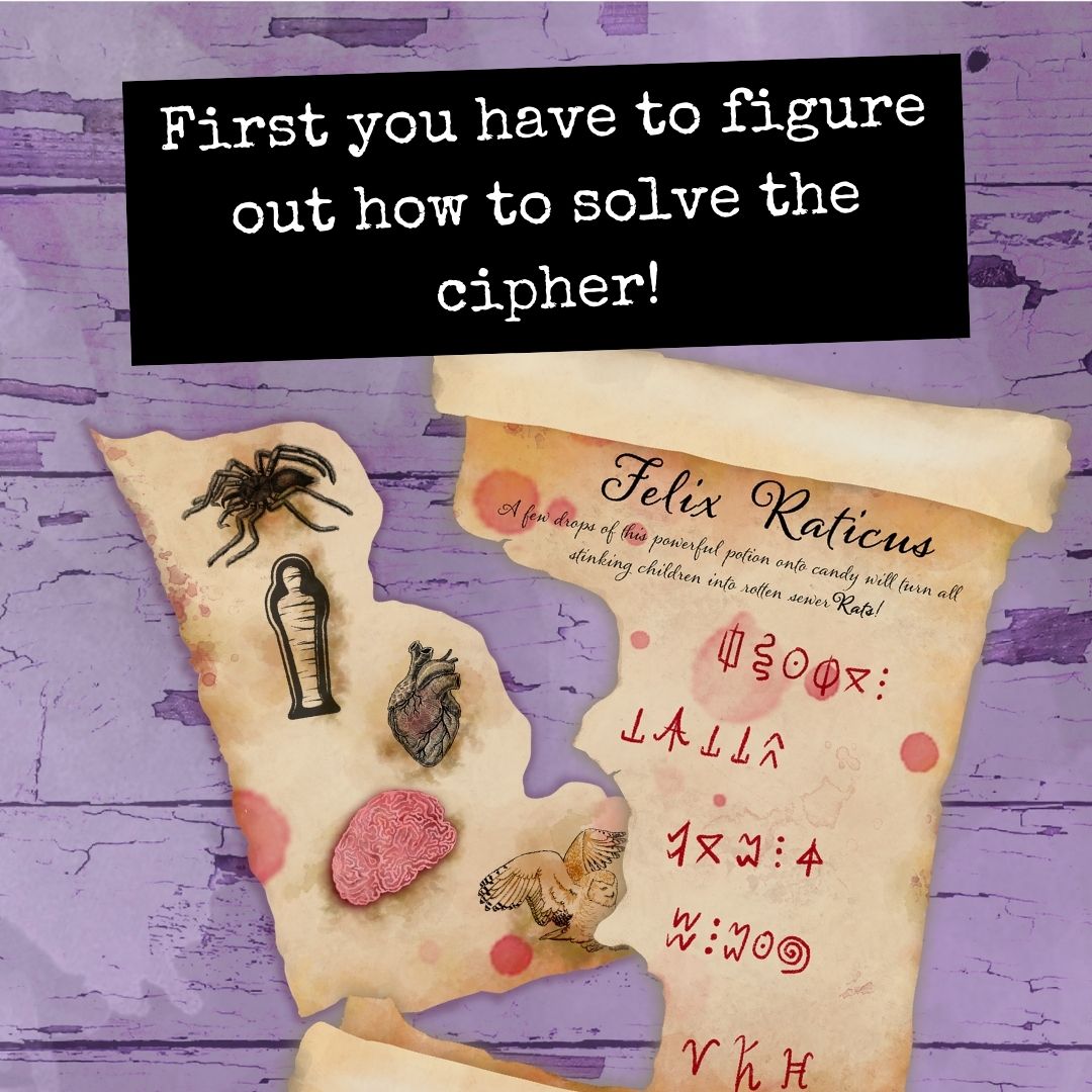 Decorative scroll with text and symbols on a purple wooden surface