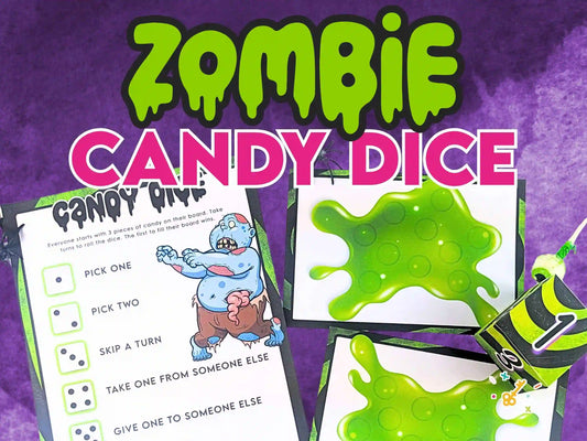 Halloween zombie candy dice game printable 