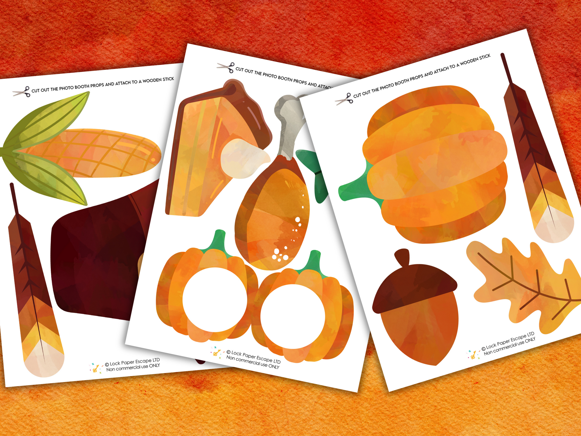 A promotional image for a Thanksgiving set of Photobooth props featuring a set of  various Thanksgiving-related objects.