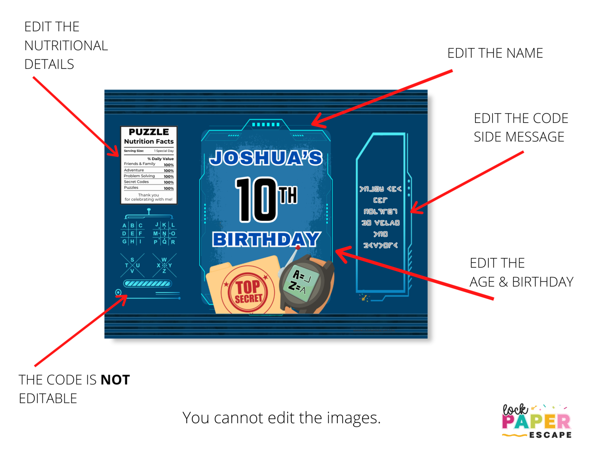 Birthday party chip bag with editable text on a blue background