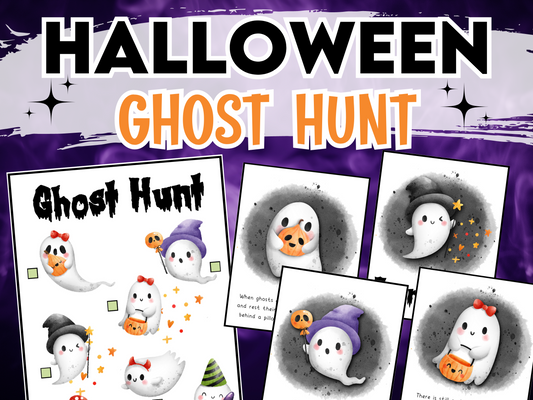Ghost treasure hunt for kids. Halloween game.