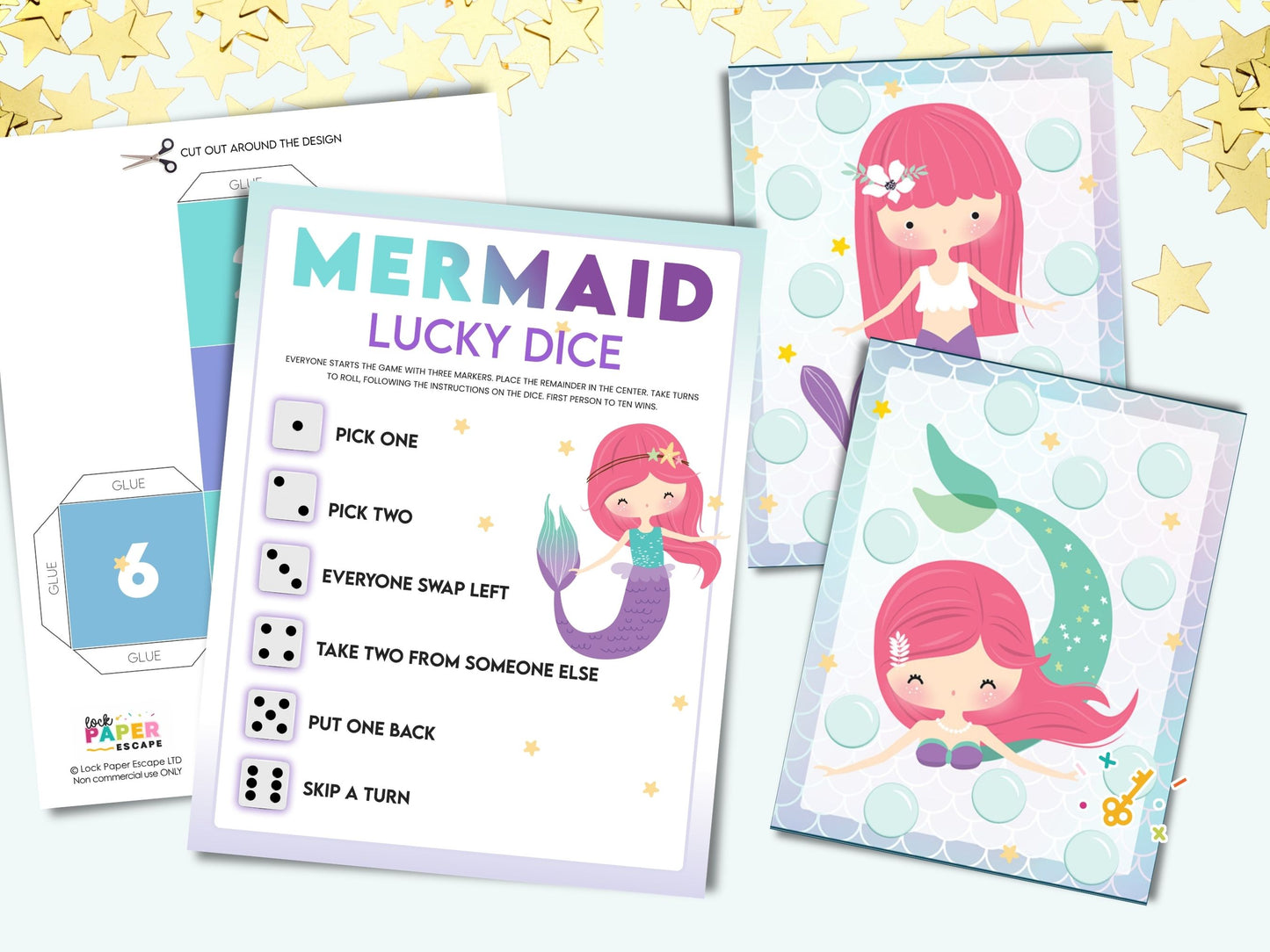 Mermaid game board and printable dice