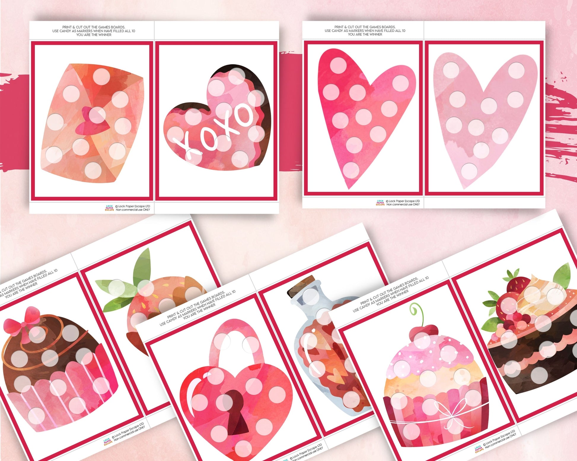 Printable game boards for the Valentines day printable activity.
