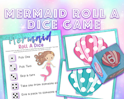 Mermaid candy dice game boards on a rainbow background.