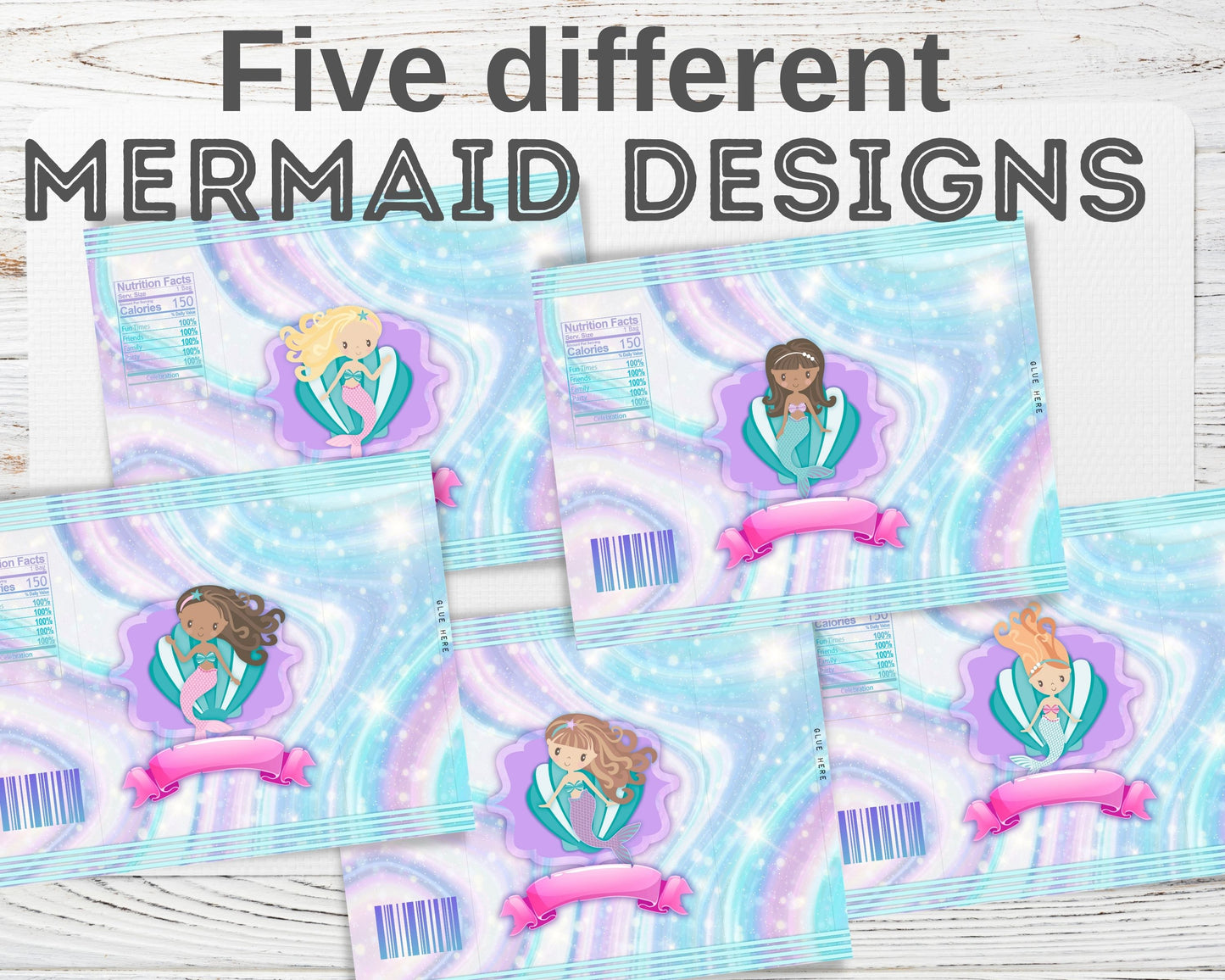 mermaid chip bag template characters
