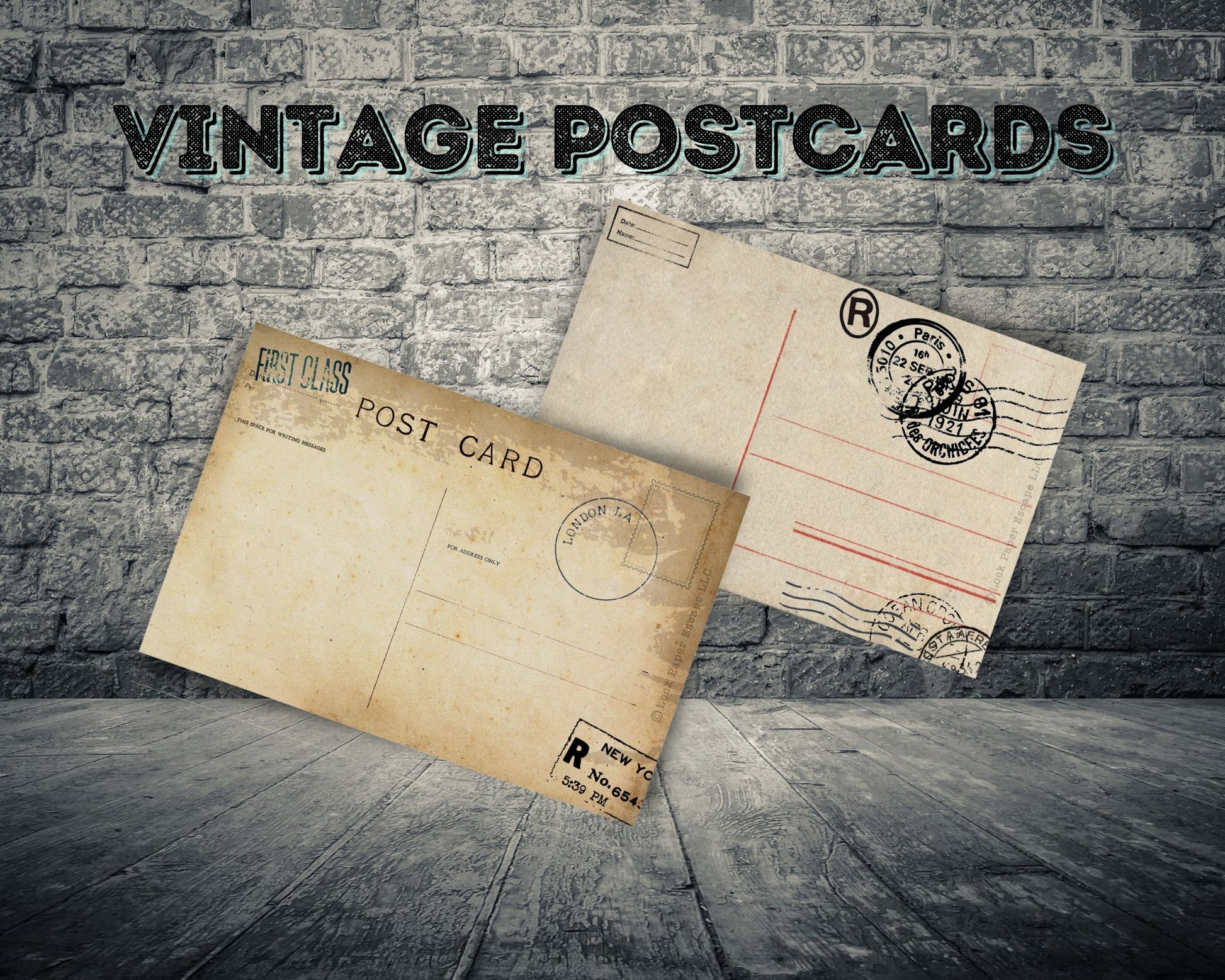 Vintage postcards for DIY escape room 