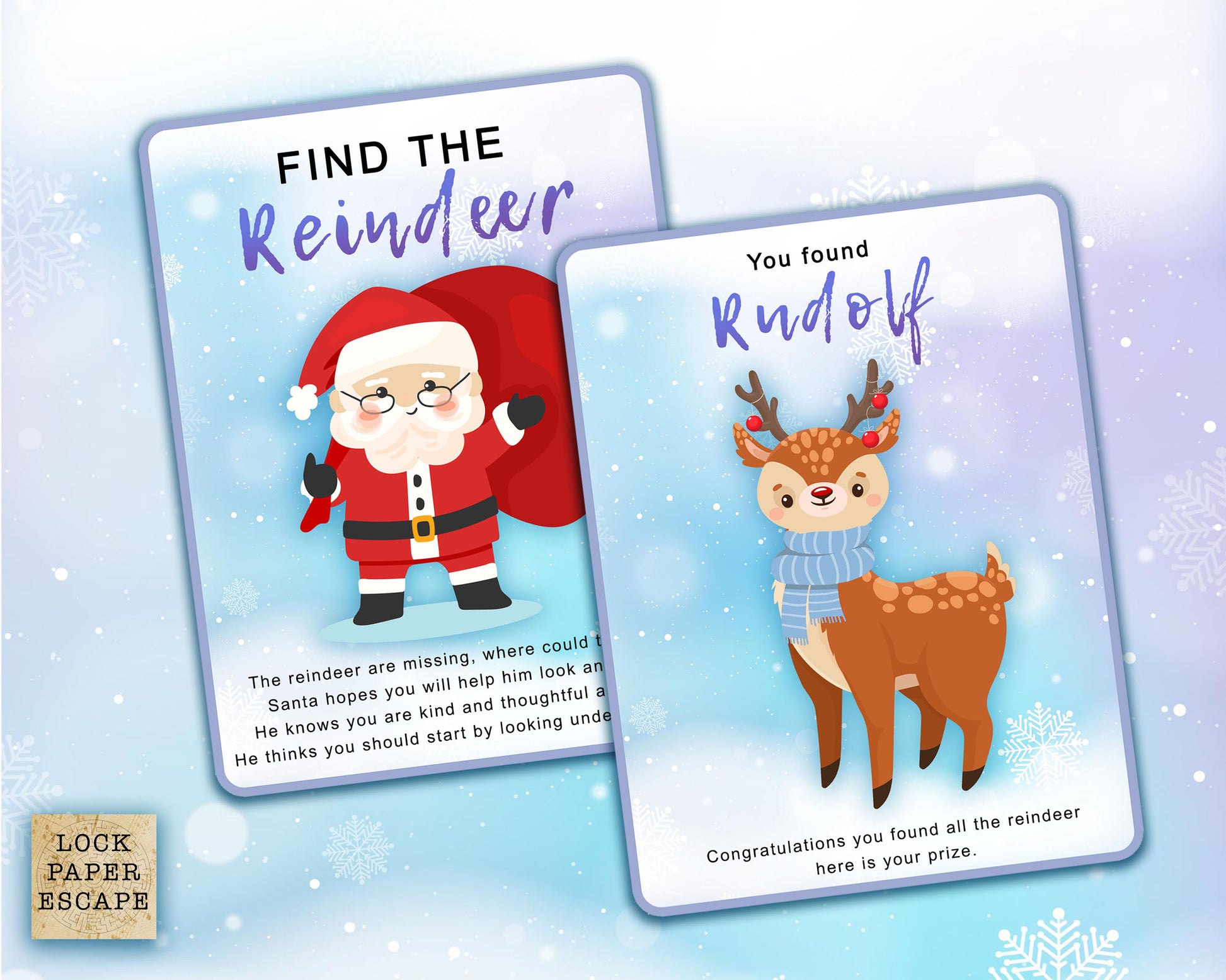 Santa and reindeer treasure hunt clue cards